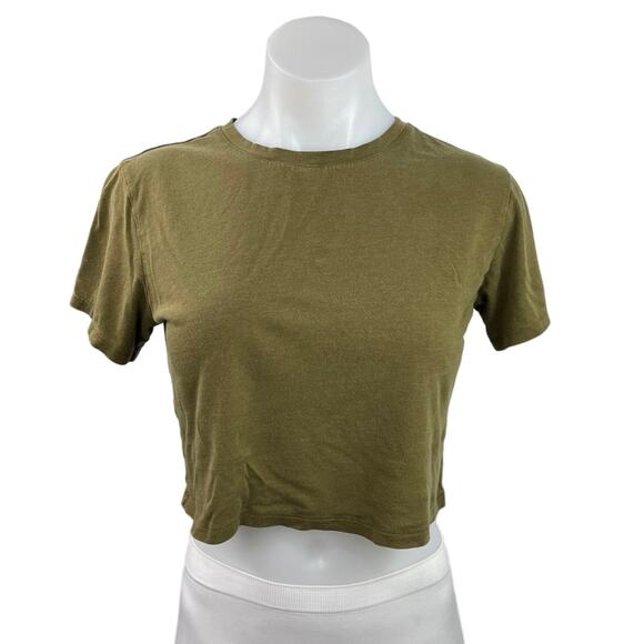 Girlfriend Collective Olive Green Crew Neck Short Sleeve Crop T Shirt Top Sz XS - Picture 1 of 3